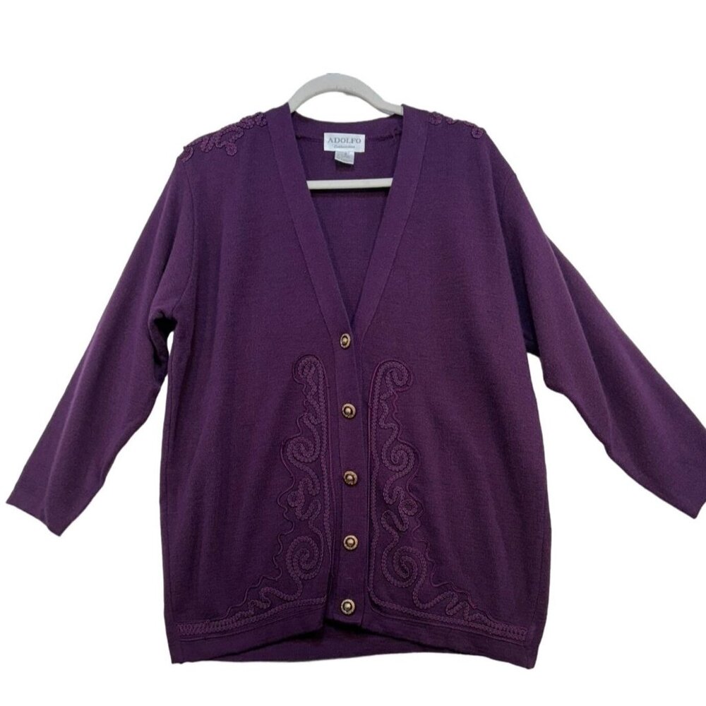 Adolfo Collectibles Womens Embroidered Cardigan Sweater M Purple Cottagecore